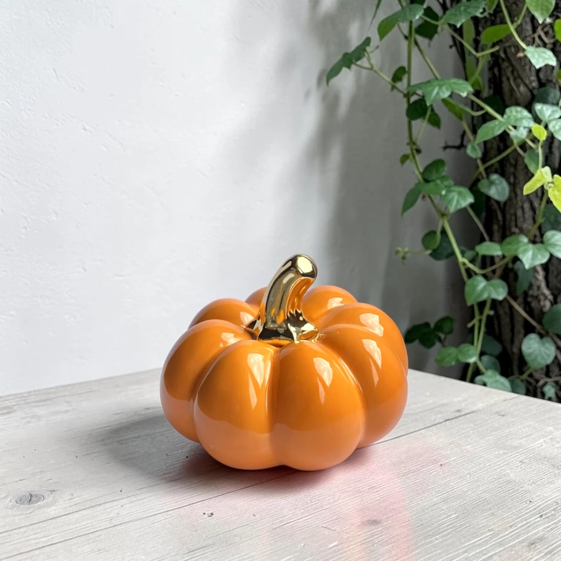 Calabaza cerámica naranja chata 1 Calabaza cerámica naranja chata