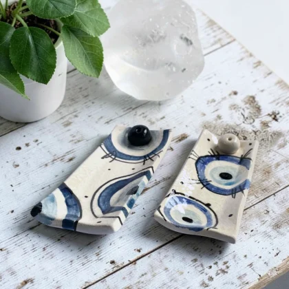 Tabla porta incienso con diseño de ojo turco (variedades)